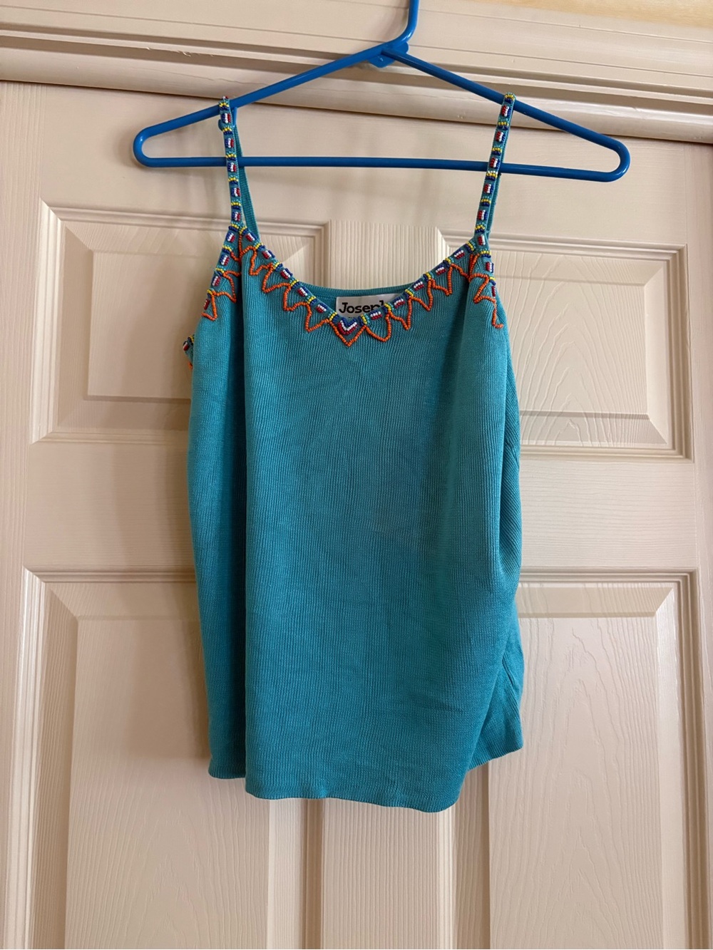 Turquoise Beaded Trim Spaghetti Strap Tank Top size M